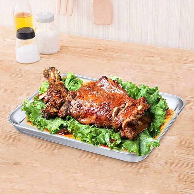 P&P CHEF 10.5 Inch Baking Cookie Sheet, Oven Pan Tray Stainless Steel Sheet Pan for Kitchen, Oven Bakeware for Multi Uses, Shiny Look & Dishwasher Safe, Healthy & Heavy Duty, 4Pcs