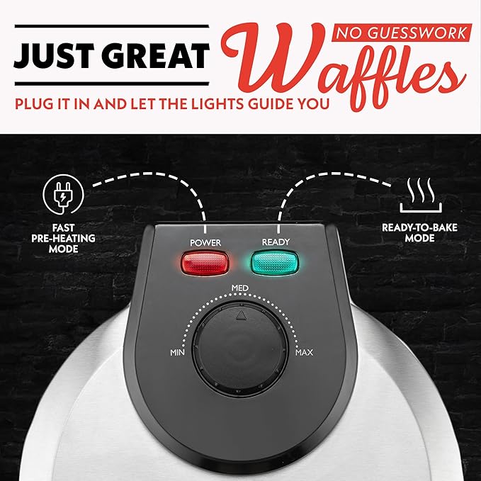 Gourmia Belgian Waffle Maker – Nonstick Waffle Ceramic Coating Plates with Browning Control &Indicator Lights to Make Thick Fluffy Waffles from Light to Dark - Compact, Quick Heat Up, Upright Storage