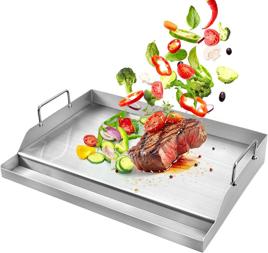 GGC Stainless Steel Griddle for Gas Grills, Universal Flat Top Griddle for Gas Stoves, Camping Stoves, 18" x 12.5" Nonstick Cooking Griddles for Charcoal, Tailgating, Parties