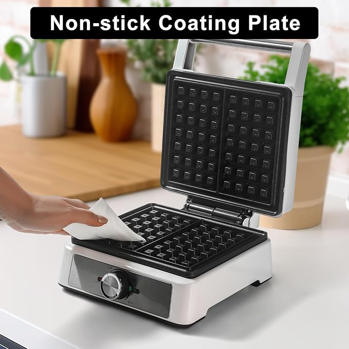 Waffles Maker 2 Slices, Large Square Belgian Waffle Maker, Anti-Overflow Waffle Iron Non-stick Plate, Thick Breakfast Waffle Machine Make Waffles in Minutes, Adjustable Temperature, 1200W