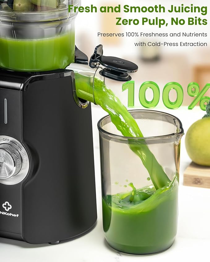 LINKChef Cold Press Juicer Machines for Vegetables and Fruits, 4.35" Wide Chute Masticating Juicer with Pulp Separator, Easy to Clean, BPA-Free, Compact Electric Slow Juice Extractor for Whole Fruit