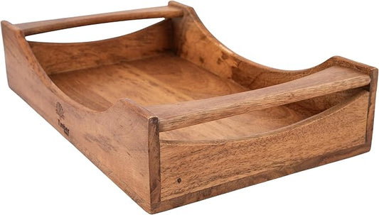 Wooden Serving Tray with Handles – Large 16"x10"x3.5" Mango Wood Decorative Rectangular Platter for Breakfast, Lunch, Dinner, Coffee & Tea – Ideal for Table, Lap, Couch, BBQ & Party Use