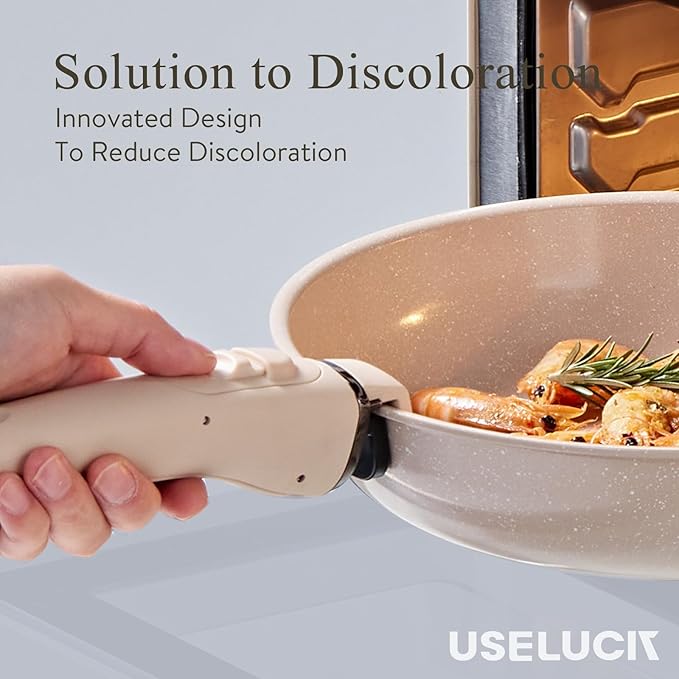 Pots and Pans Set Healthy Non toxic Non Stick Ceramic Cookware Set 21 Pcs Detachable Handles, Oven Safe, Induction Dishwasher, Stackable Frying Pan (PFOS, PFOA Free),Taupe