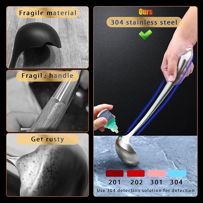 High Grade Soup Ladle,Cooking Ladle for Soup,Ergonomic Grip of Handle,Premium Stainless Steel Kitchen Spoon（Brashed)