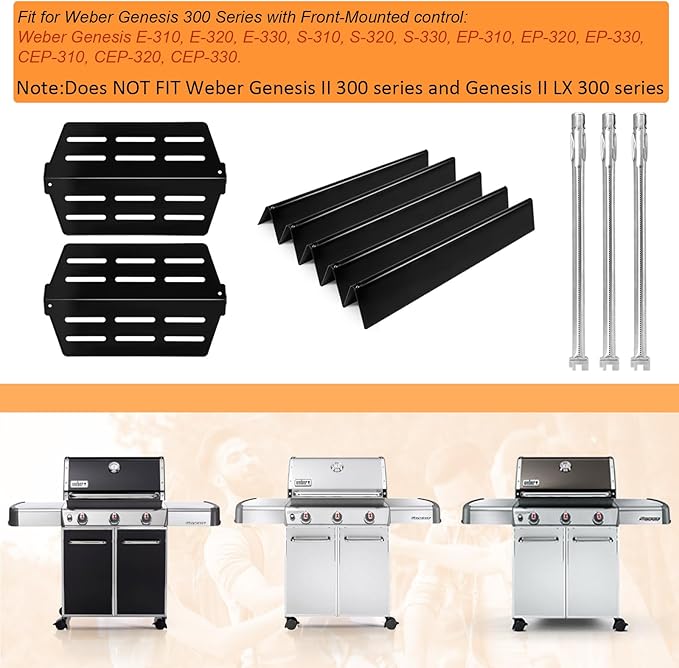 Grill Parts Replacement for Weber Genesis 300 Series E310, E320,E330,S310, S320, S330, EP310, EP320, EP330 with Front-Mounted Control,7620 Flavor Bar 62752 Burner,7622 Heat Deflector