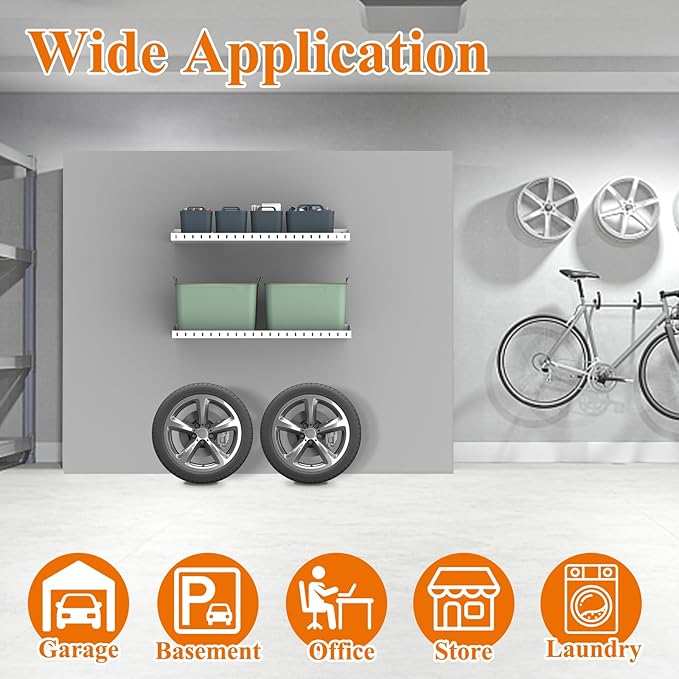 PEKGRIL 2 Pack Garage Wall Shelf, 1X2 Ft Heavy Duty Garage Shelving, Wall-Mounted Storage Shelves for Laundry Room, Closet, Holds Up to 150 Lbs, White