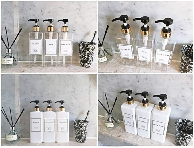 Beauty Bathroom Preprinted Labels, Water Resistant Organization labels, Sticker for Vanity Countertop, Kitchen, Pantry, Toiletry, 24 Dispenser Shampoo labels stickers waterproof (Pack of 2)