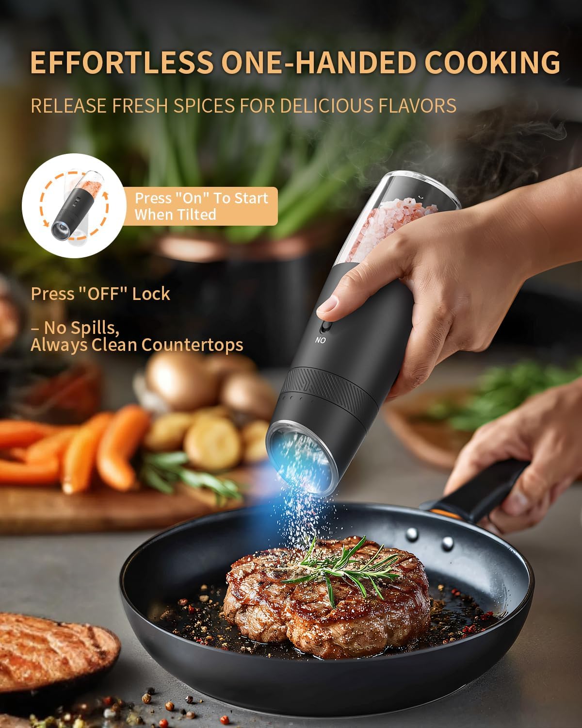 CIRCLE JOY Gravity Electric Salt and Pepper Grinder Set Automatic Shakers Upgraded Pepper Mill with Rechargeable Base, External Adjustable Coarseness, LED Light, Easy Refill for Kitchen & Outdoor