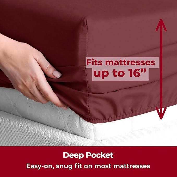 Mellanni Twin XL Sheets Set - 3 PC Iconic Collection Bedding - Hotel Luxury, Extra Soft, Cooling Bed Sheets - Wrinkle, Fade, Stain Resistant (Twin Extra Long, Burgundy)