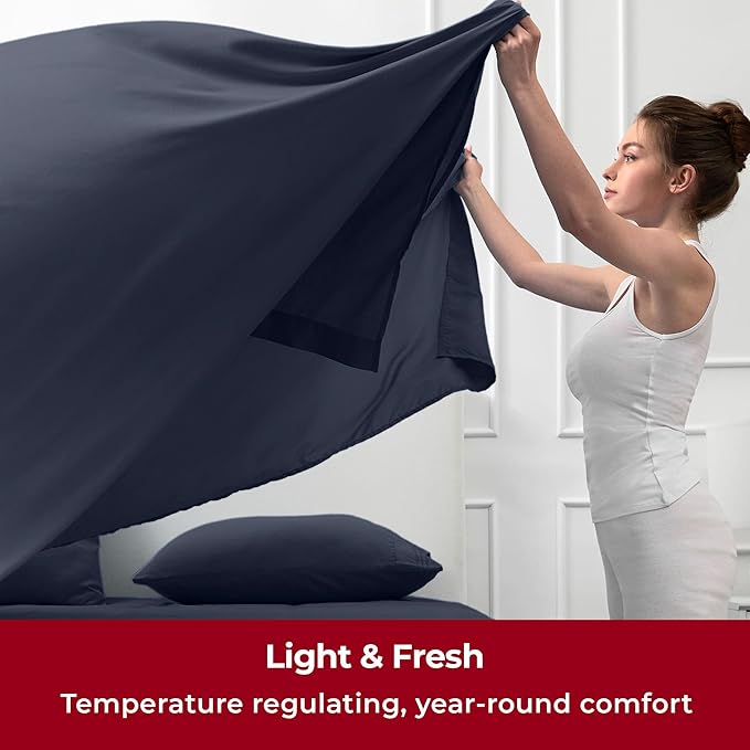 Mellanni Twin Sheets Set - 3 PC Iconic Collection Bedding - Hotel Luxury, Extra Soft, Cooling Bed Sheets - Wrinkle, Fade, Stain Resistant (Twin, Navy Blue)