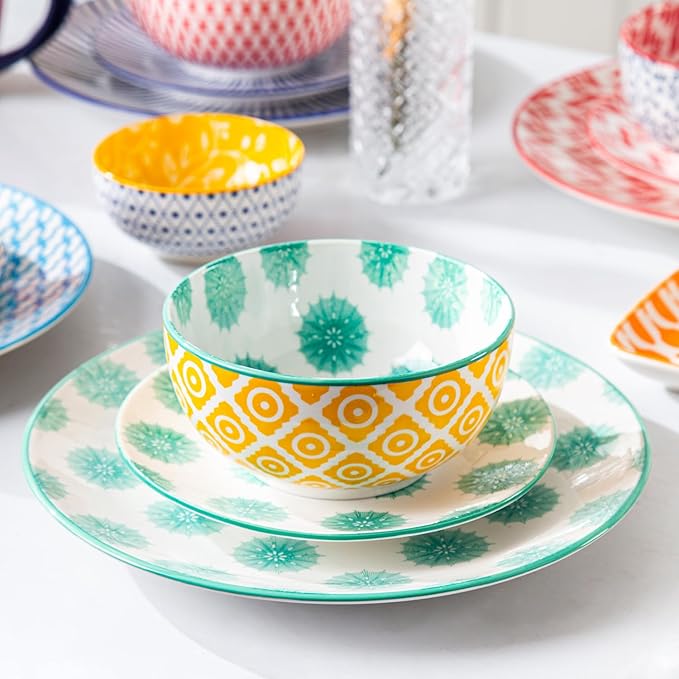 Ceramic Dessert Bowls Set - 11 Oz Porcelain Ice Cream Bowl for kitchen - 4.7 Inch Small Cereal Bowl for Salad, Fruits, Ramen - Microwave Dishwasher Safe - Set of 6 - Assorted Colors