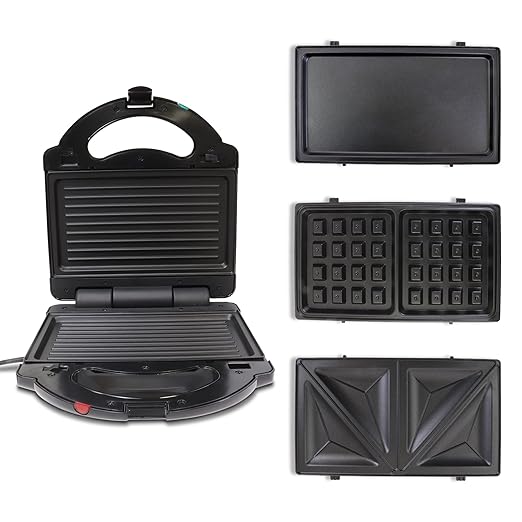 Total Chef 4 in1 Grill Waffle Maker - Mini Belgium Waflera, Sandwich, Panini Press Machine, Electric, Non-Stick Removable Plates, Easy To Clean Countertop Cooking Kitchen Appliance For Breakfast