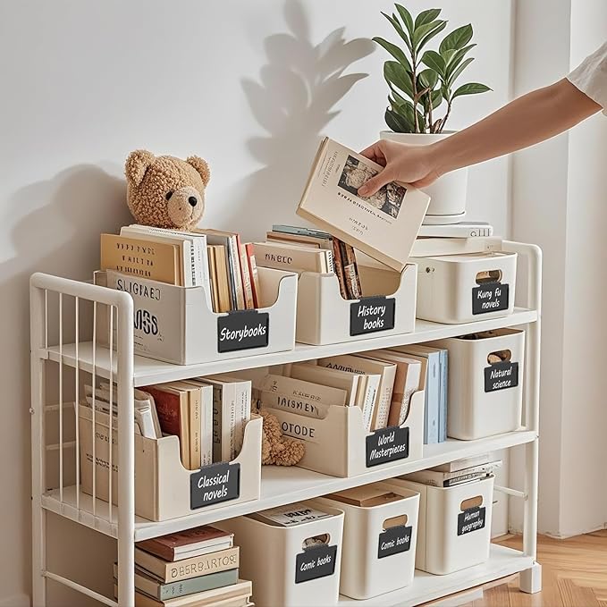 Metal Pantry Baskets Labels Clip On for Storage Bins | Edge Fold-Cream (Edge Fold-Black, 18 Metal Label Clip)