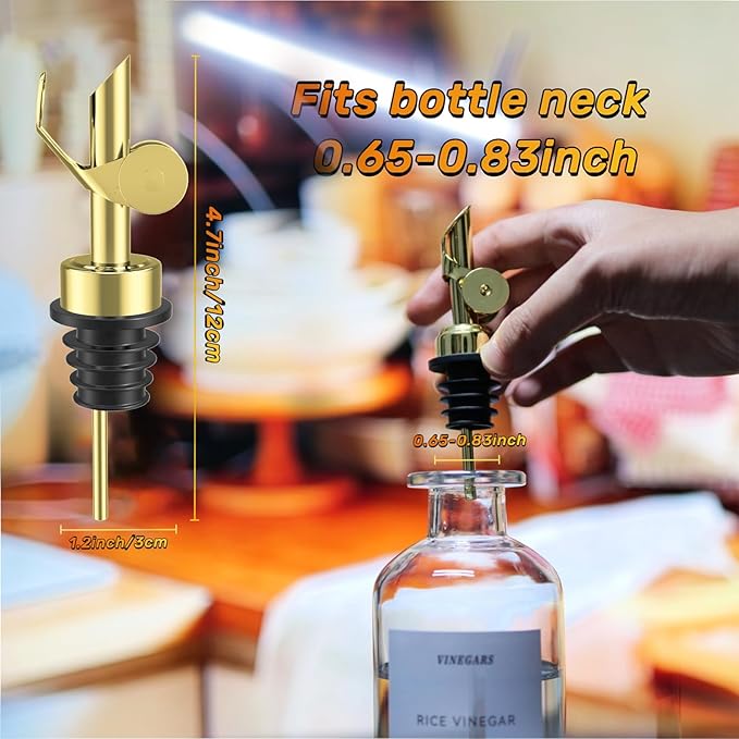 Olive Oil Dispenser Spout, Weighted Liquor Pour Spout, Syrup Dispenser Spout, Stainless Steel Automatic Pour Spouts for Liquor Bottles, Oil Bottles, Vinegar, Syrup and Alcohol 2 Pack Golden
