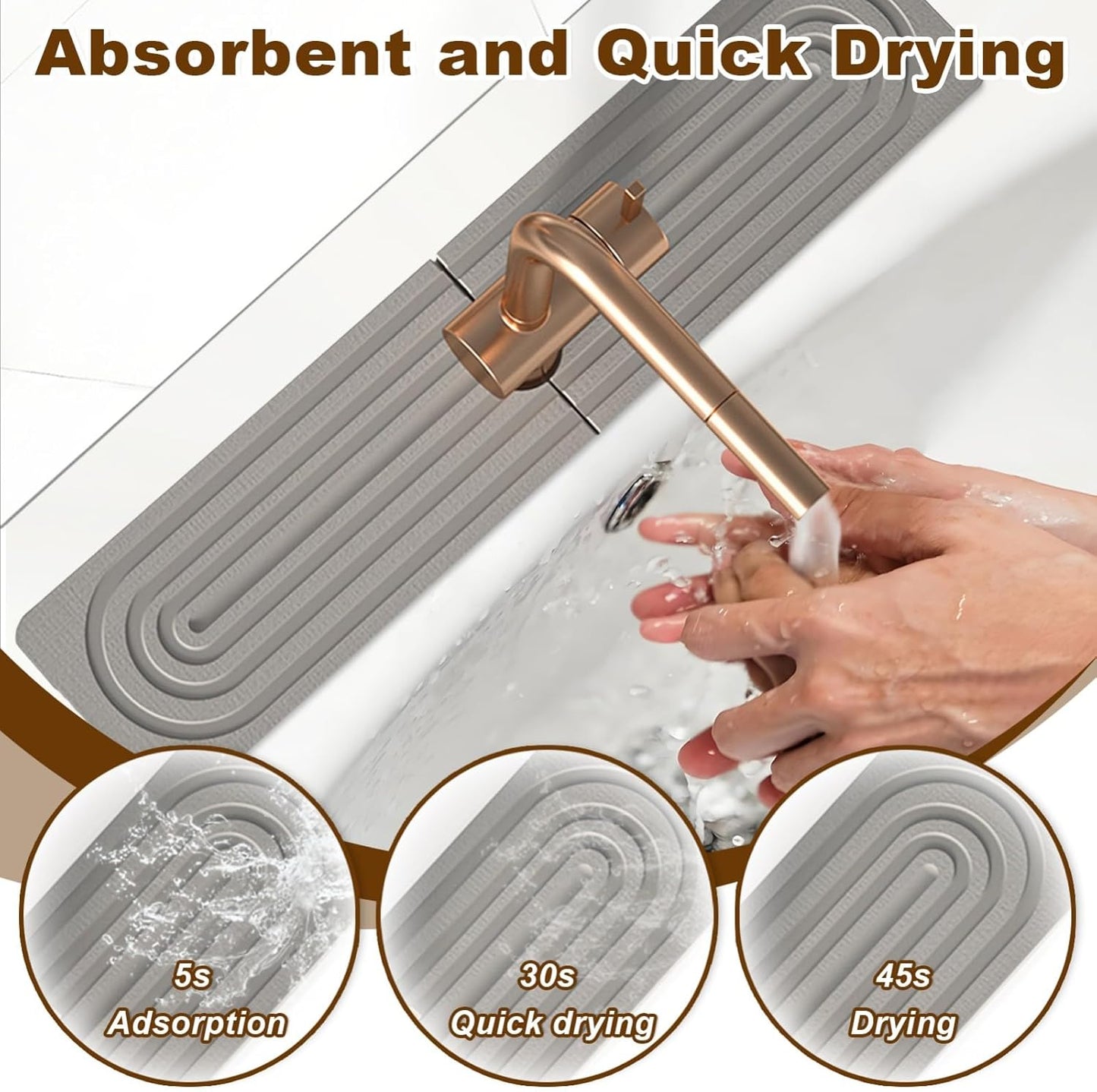 Faucet Mat for Kitchen Sink, Diatomite Super Absorbent Fast Drying Stone Sink Tray for Bathroom Kitchen Sink Splash Guard(Square Grey,15.7x3.9in)