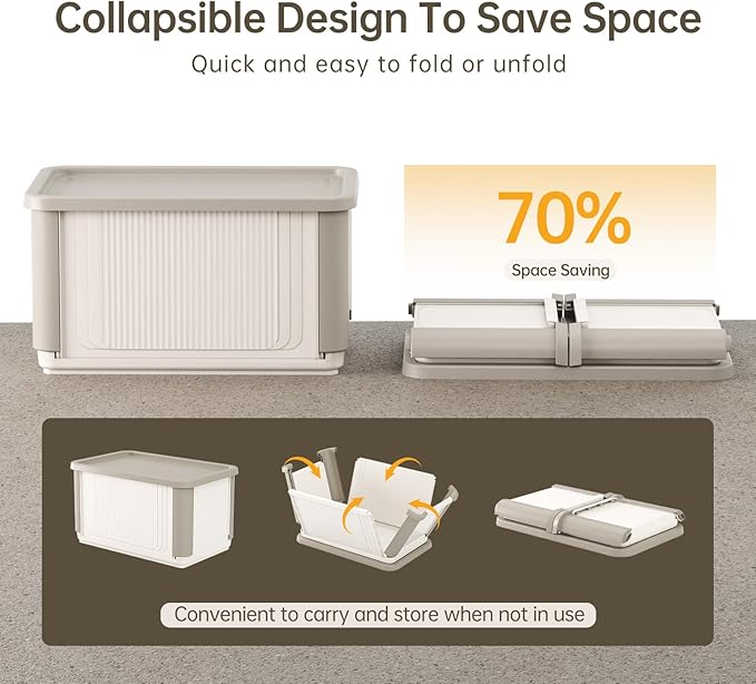 HAIXIN Collapsible Storage Bins with Lids 4 Pack - 62.8 QT Foldable Closet Storage and Organizer Plastic Stackable Storage Box for Home Garage Office Craft