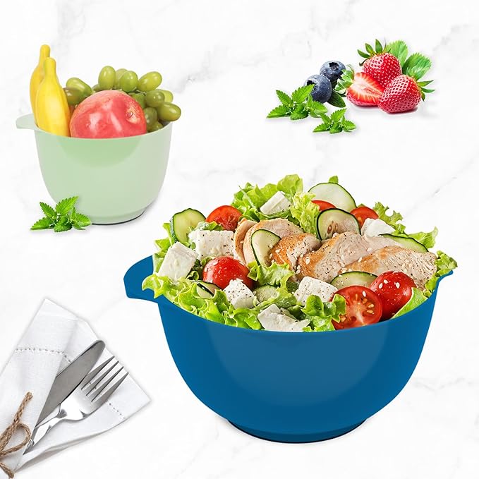 BoxedHome Classic Mixing Bowl Set, BPA Free Plastic, Microwave and Dishwasher Safe, 4.5 quarts (Sapphire)