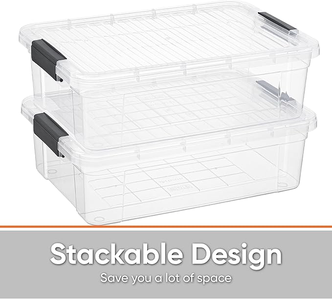 Superio Clear Storage Boxes with Lids, 16 Quart Plastic Container Bins for Organizing, Stackable Crates, BPA Free, Non Toxic, Odor Free, Organizers for Home, Office, School, and Dorm