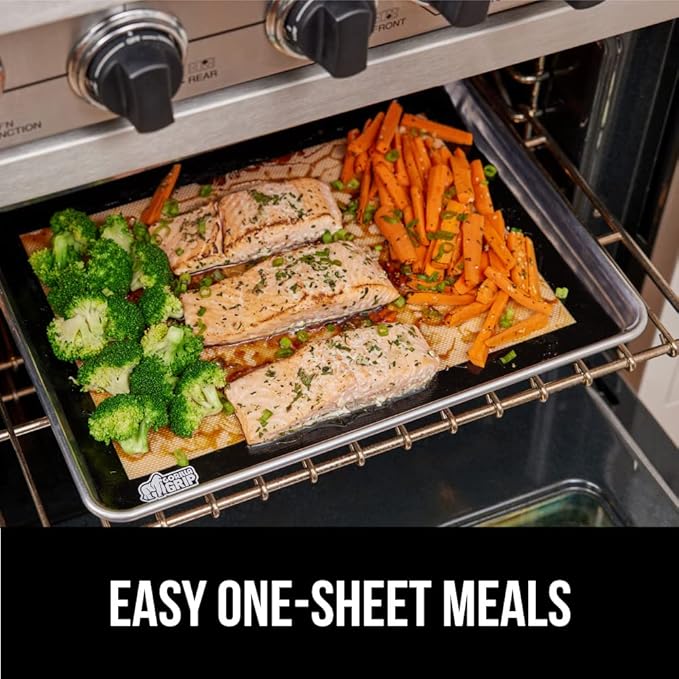 GORILLA GRIP Reusable Nonstick Silicone Baking Mat, 2 Pack, 16.5x11.87, BPA-Free Oven Safe Food Liner, For Cookie Sheets, No Mess Easy Clean Pastry Mats, Kitchen Essential, Half Sheet Size, Black