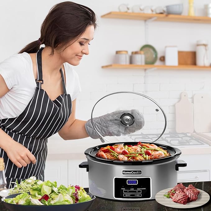 HOMECOOKIN 7-Quart Programmable Slow Cooker with Keep Warm Setting, Digital Timer - Perfect Kitchen Small Appliance for Family Dinners - Large Enough to Serve 8+ People