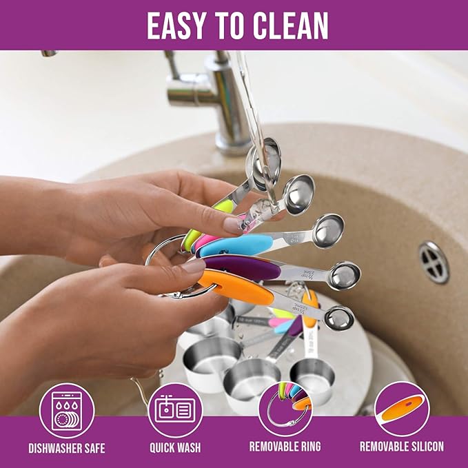 Measuring Cups and Spoons Set 13 Piece. Includes 10 Stainless Steel Measuring Spoons and Cups Set and 3 Plastic Measuring Cup. Liquid Measuring Cups Set and Dry Metal Measuring Cup Set