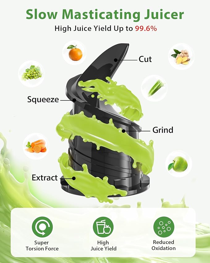 Cold Press Juicer, ECOSELF Juicer Machines with Large Feed Chute Fit Whole Fruits & Vegetables, Self Feeding for Juice Extractor Machine, Easy to Clean and Assemble, High Juice Yield