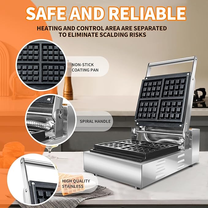 Li Zhen Commercial Waffle Maker,Electric Nonstick Round Waffle Machine,Mini Waffle Maker for Classic Waffles Square Pancake Maker Waffle Iron 4 Slices for Children's