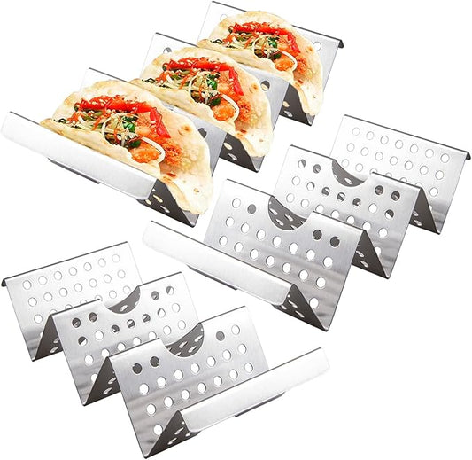 Taco Holders Set of 3 - Stainless Steel Taco Stand Rack Tray Style, Taco Rack Holds Up to 3, Oven Taco Holders Safe for Baking, Dishwasher and Grill Safe