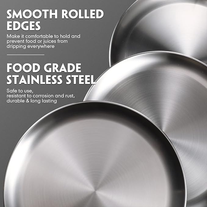 Thenshop 8 Pieces 18 Inch Pizza Pans Bulk Stainless Steel Sets Round Bakeware Pizza Trays for Oven Kitchen Baking Home Restaurant Safe Sturdy Reusable Easy Clean(Matte Silver)