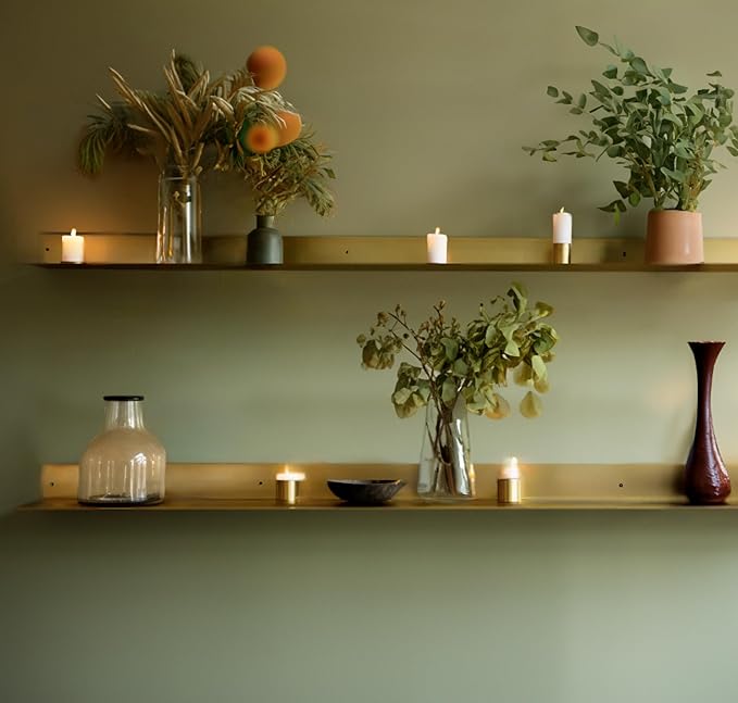 DIY CARTEL Linear Floating Shelf - Forged USA Steel - Industrial Heavy Duty Metal Wall Mounted Modern Rustic Shelf - Made in The USA (48-in X 8-in Powder Coated Gold)