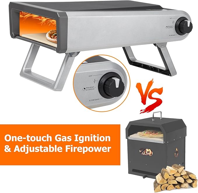 12" Portable Propane Pizza Oven - Heats to 950°F in 15 Mins, Cooks in 60 Secs - With Pizza Stone for Backyard, Camping & Outdoor Kitchen