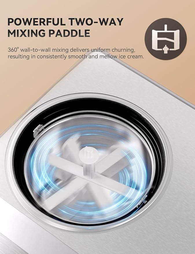 Ice Cream Maker, Fastest Freezing 2.1QT Ice Cream Machine with Built-in Compressor Easy Operate & Clean Automatic Ice Cream Maker Machine All Stainless Steel, LCD Display