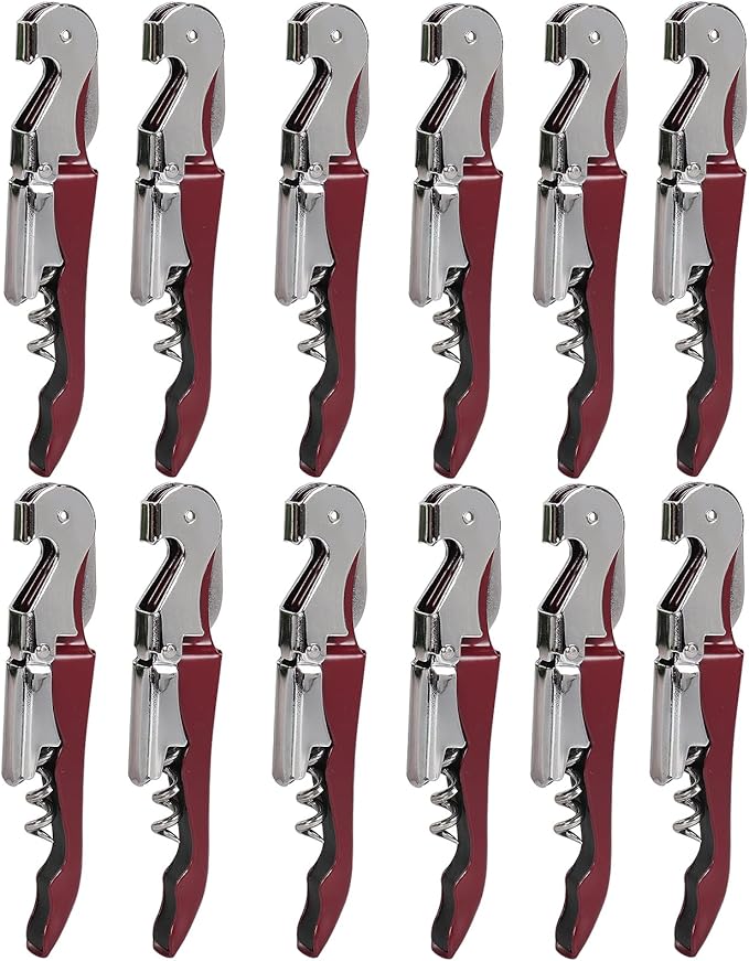 RECUTMS 12 Packs Wine Corkscrew Opener Bulk Stainless Steel Fold Beer or Bottle Opener Serrated Foil Cutter,Perfect for Bars,Restaurants,Family,Company Party (Claret)