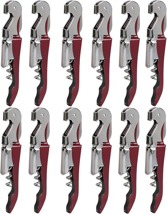 RECUTMS 12 Packs Wine Corkscrew Opener Bulk Stainless Steel Fold Beer or Bottle Opener Serrated Foil Cutter,Perfect for Bars,Restaurants,Family,Company Party (Claret)
