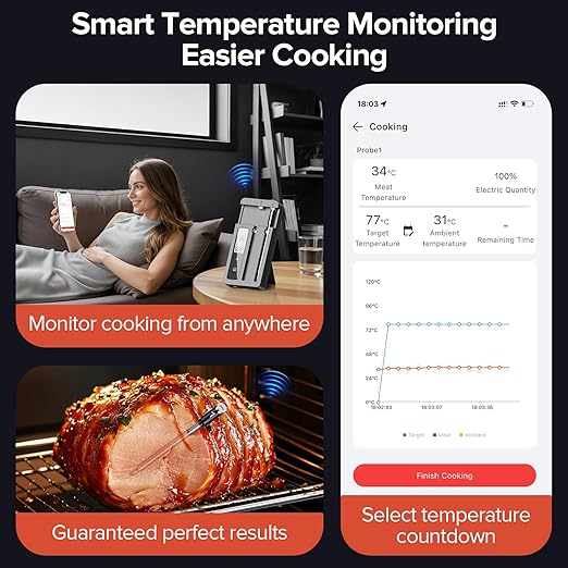 Smart Wireless Meat Thermometer with Dual Probes - Advanced Bluetooth Cooking Thermometer for Perfect Grilling, Smoking, Oven Roasting & Air Frying, Long Range Monitoring & Smart Alerts