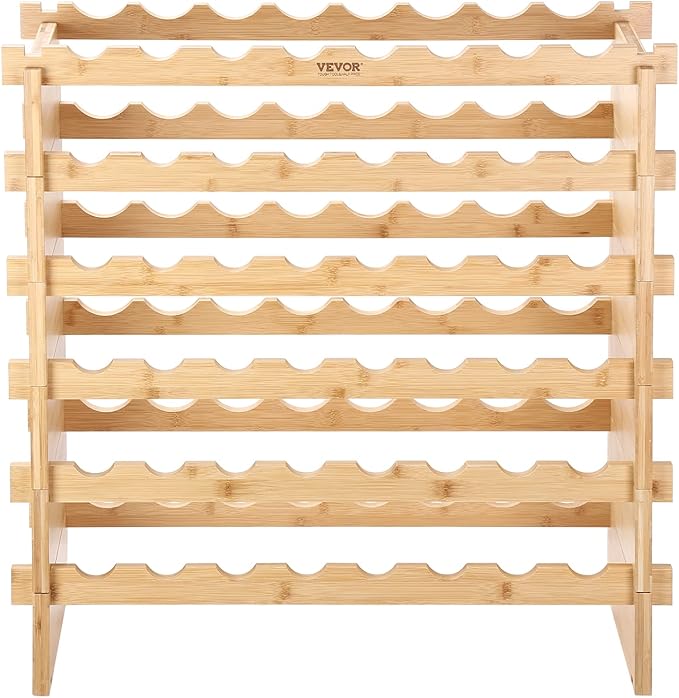 VEVOR Stackable Modular Wine Rack, 6-Tier 48 Bottles, Freestanding Wines Holder Display Shelf, Solid Bamboo Wood Storage Racks, Wobble-Free Shelves for Kitchens, Dining Rooms, Cellars, Natural Color