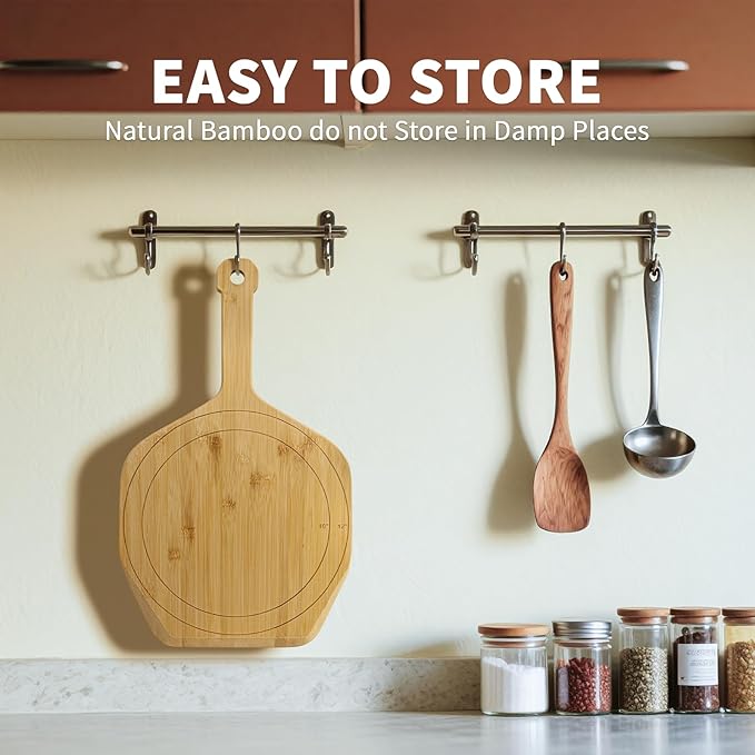 Luvan Pizza Peel,12in Natural Bamboo Wooden Pizza Paddle Spatula Pizza Peel Board Cutting Board for Oven,Baking Homemade Bread