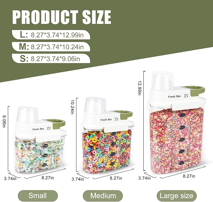 Cereal Storage Container 4Pack,44oz/1.3L Airtight Food Storage Containers With Lids,Organizers Storage With Measuring Cup for Beans,Sugar,Rice,Nuts,Snacks,Dog Cat Pet Food,Candy