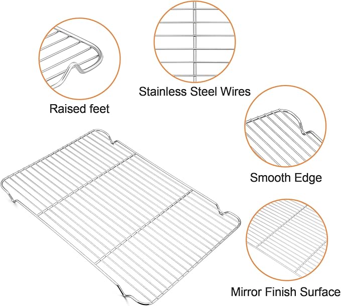 TeamFar Baking Sheet with Rack, 17.6 x 13 x 1 inch Stainless Steel Baking Pan Cookie Sheet Set with Cooling Rack for Baking/Roasting/Cooling, Non-Toxic & Heavy Duty, Dishwasher Safe - Set of 4