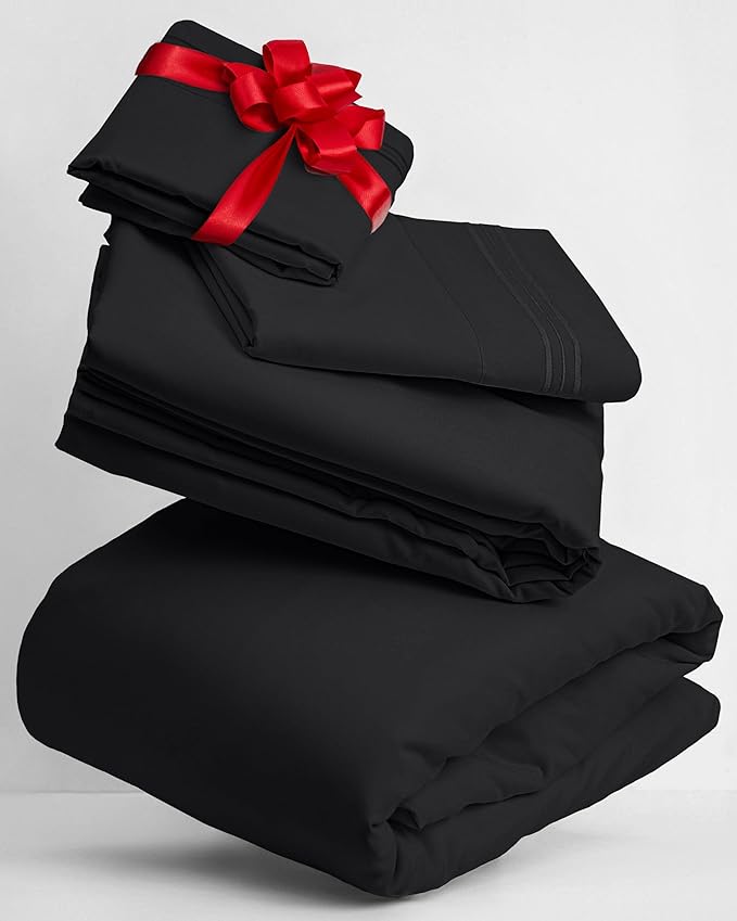Mellanni Twin Sheets Set - 3 PC Iconic Collection Bedding - Hotel Luxury, Extra Soft, Cooling Bed Sheets - Wrinkle, Fade, Stain Resistant (Twin, Black)