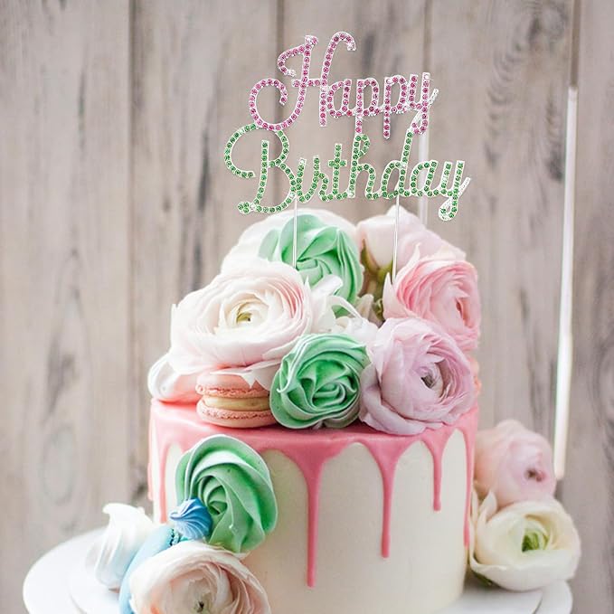 Jaciya Pink and Green Happy Birthday Cake Topper - Witch Themed Cake Decorations Green and Pink Party Supplies