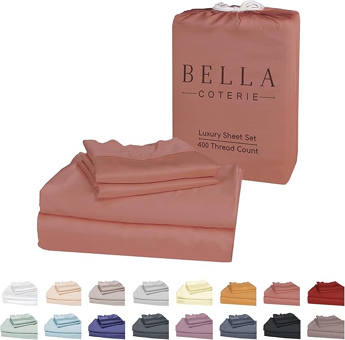 Bella Coterie Luxury Bamboo Viscose Split King Size Sheet Set | 100% Organically Grown | Ultra Soft | Cooling for Hot Sleepers | 18" Deep Pocket [Raisin]
