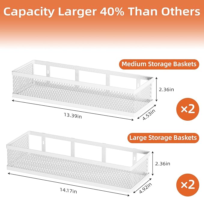 Spice Rack Wall Mount, 4 Pack Wall Spice Rack & Hanging Storage Baskets Organizer Wall Mount, Large Capacity Metal Spice Shelf for Kitchen Cabinet, Pantry Doors, Bathroom, Shower, Home Decor