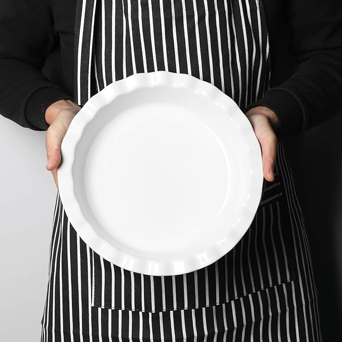 ONTUBE 10.5-Inch Deep Pie Pans 50oz, Ceramic Large Round Pie Tins for Baking, (White, 1 Pieces)