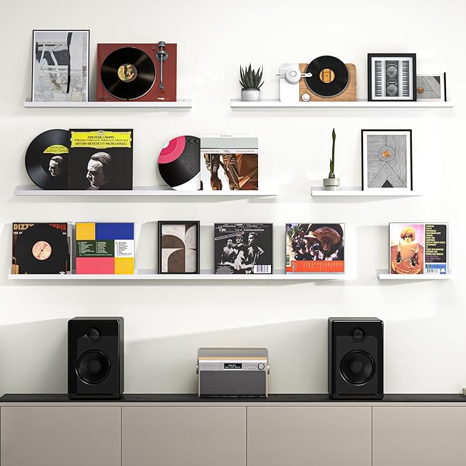 Heimlove Picture Ledge Shelf, Floating Shelves Set of 2, 56 Inches Picture Shelf for Wall with Ledge, Kids Bookshelf Wall Mounted for Living Room Bedroom Decor Books Photo Frames, White