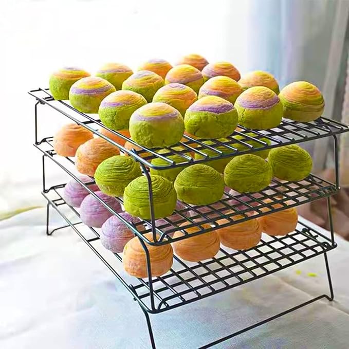 ShellKingdom Cooling Racks, Stainless Steel Non-Stick Baking Racks And Oven Safe Wire Cool Racks for Cookies, Cakes and Baking,3-Tier,Foldable
