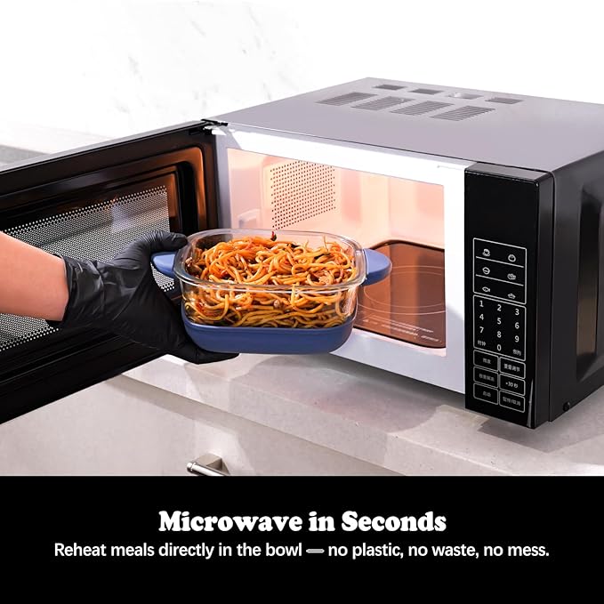 6 Cup Baking Dish Set - 2 Pack, 7 Inch Square Tempered Glass Food Storage Containers with Crispy Tray Compatible with Ninja Crispi Air Fryer - Oven, Microwave, Freezer and Dishwasher Safe