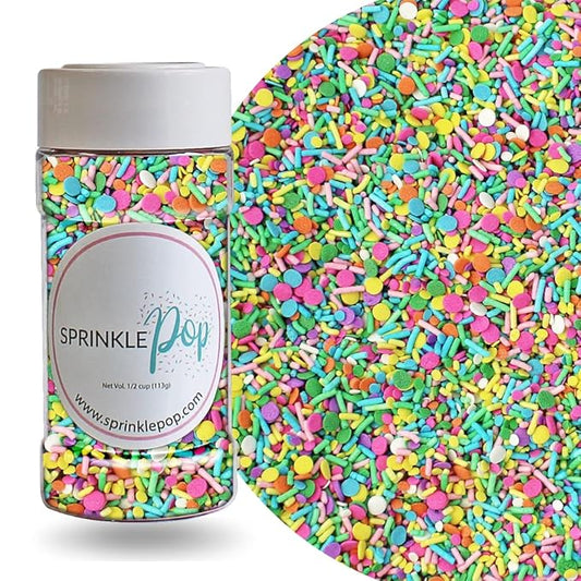 Pastel Party Sprinkles Mix | Made In USA By Sprinkle Pop| A Blend of Pink yellow Blue Green Purple Orange Lavender Mint Confetti Sprinkles| Easter Sprinkles For Decorating Cake Cupcakes Cookies, 2oz
