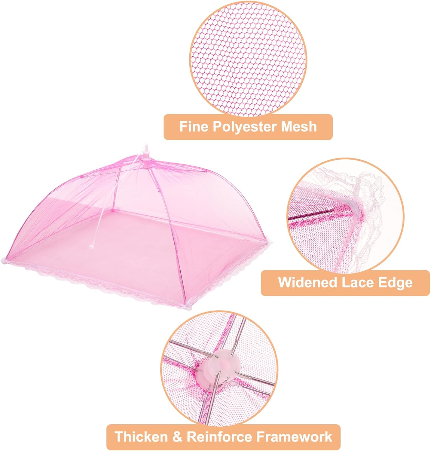 uxcell 3 Pcs Large and Tall Food Covers 17" Mesh Food Covers for Outdoors Collapsible Food Protector Covers Tent for Parties Outdoor Picnics BBQs, Rose