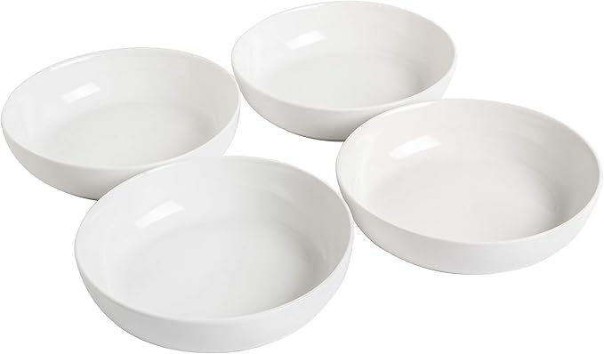 Gibson Home Zen Buffet 4-Piece 41oz Salad Bowls Porcelain Ceramic Chip and Scratch Resistant Pasta Bowl, Serving Bowls, Soup Bowls Set, Large Capacity, Dishwasher & Microwave Safe White